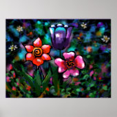 Poster Fleurs florales blanches bleu rose (Devant)