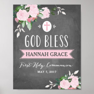 Poster Fleurs florales Chalkboard Dieu béni signe de comm