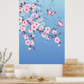 Poster Fleurs florales de cerisier bleu rose (Cuisine)