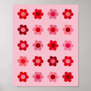 Poster Fleurs Florales Rose Et Rouge