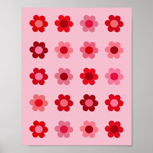 Poster Fleurs Florales Rose Et Rouge (Devant)