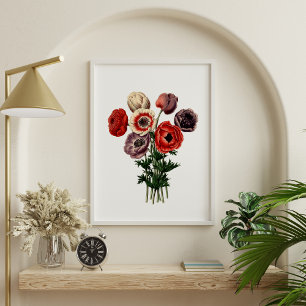 Poster Fleurs Florales Rouge Blanc Violet Vintage Mélanco