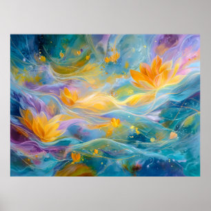 Poster Fleurs flottantes de lotus doré abstrait