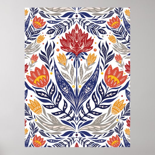 Poster Fleurs folkloriques motif (Devant)