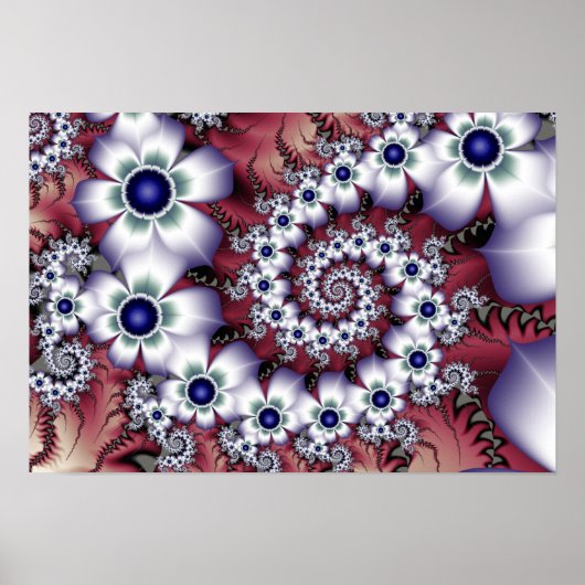 Poster Fleurs fractales blanches (Devant)