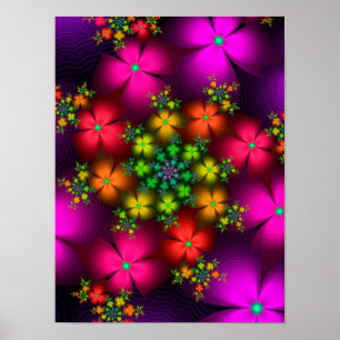 Poster Fleurs fractales vibrantes