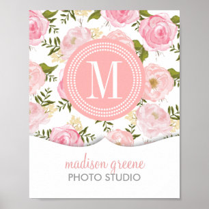 Poster Fleurs Girly de pêche de corail florale vintage