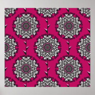 Poster Fleurs Graphiques Florales rose sans joint