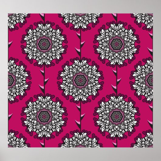 Poster Fleurs Graphiques Florales rose sans joint (Devant)