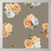 Poster fleurs grises et crème avec bouquets feuille motif (Devant)