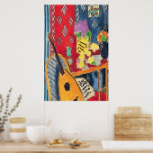 Poster Fleurs guitare et café-tasse (Cuisine)