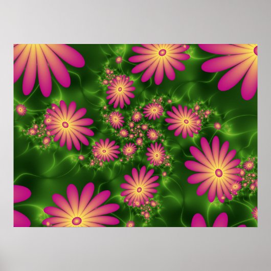 Poster Fleurs Imaginaires roses Art Fractal Abstrait mode (Devant)