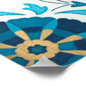 Poster Fleurs Indigo dorées avec Arrière - plan blanc (Coin)