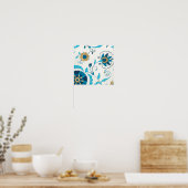 Poster Fleurs Indigo dorées avec Arrière - plan blanc (Cuisine)
