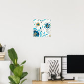 Poster Fleurs Indigo dorées avec Arrière - plan blanc (Bureau à domicile)
