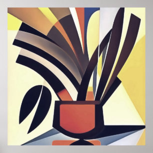 Poster Fleurs Iris Dans Un Vase Art Géométrique Abstrait