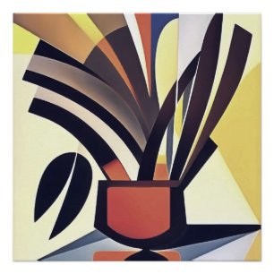 Poster Fleurs Iris Dans Un Vase Art Géométrique Abstrait