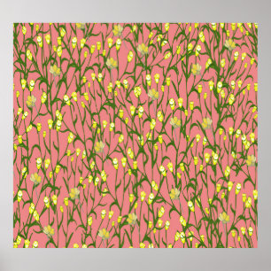Poster Fleurs jaunes Arrière - plan rose Vintage