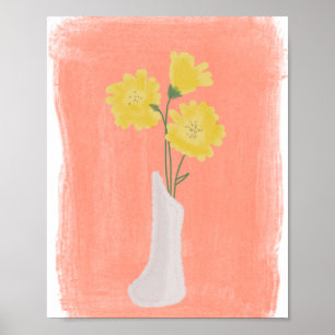 Poster Fleurs jaunes dans un vase dessinées à la main Art