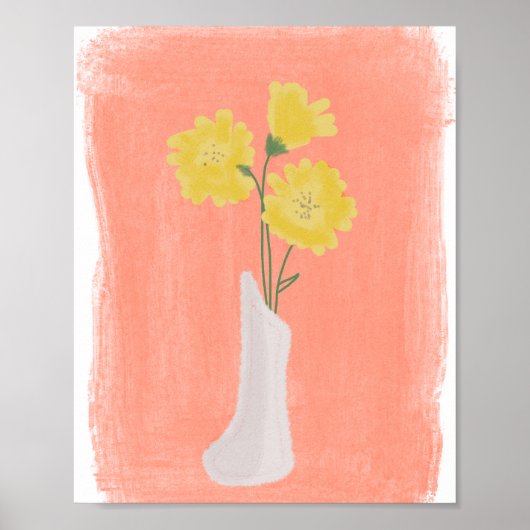 Poster Fleurs jaunes dans Vase Main dessinée Art B (Devant)
