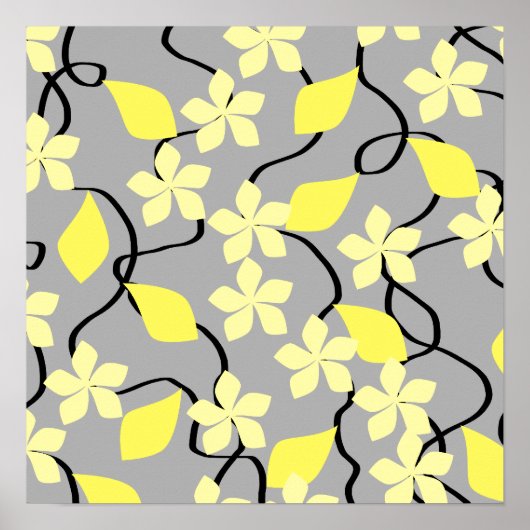 Poster Fleurs jaunes et gris. Modèle floral. (Devant)