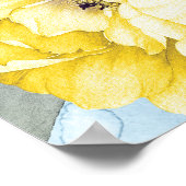 Poster Fleurs Jaunes Mariage d'aquarelle bleu foncé (Coin)