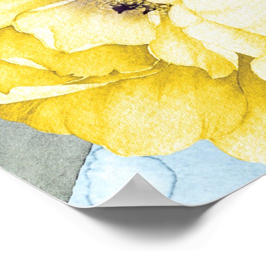 Poster Fleurs Jaunes Mariage d'aquarelle bleu foncé (Coin)