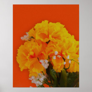 Poster Fleurs Jaunes peintes sur orange
