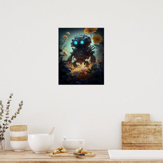 Poster Fleurs Jaunes Robot Sci-fi (Cuisine)