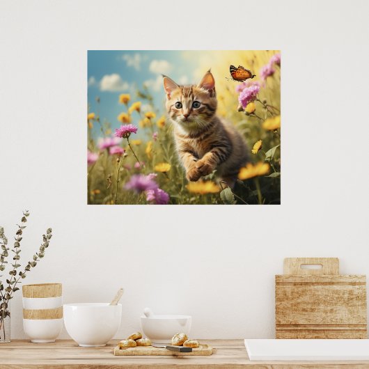 Poster *~*  Fleurs Kitty 5:4  Chat Chat Papillon AP68 (Cuisine)