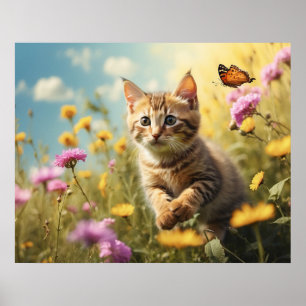 Poster *~* Fleurs Kitty 5:4 Chat Chaton Papillon AP68