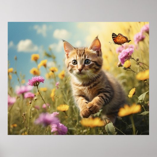 Poster *~* Fleurs Kitty 5:4 Kitten Papillon chat AP68 (Devant)