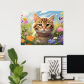 Poster *~*  Fleurs Kitty Chat 5:4  Chaton Papillon AP68 (Bureau à domicile)