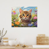 Poster *~*  Fleurs Kitty Chat 5:4  Chaton Papillon AP68 (Cuisine)