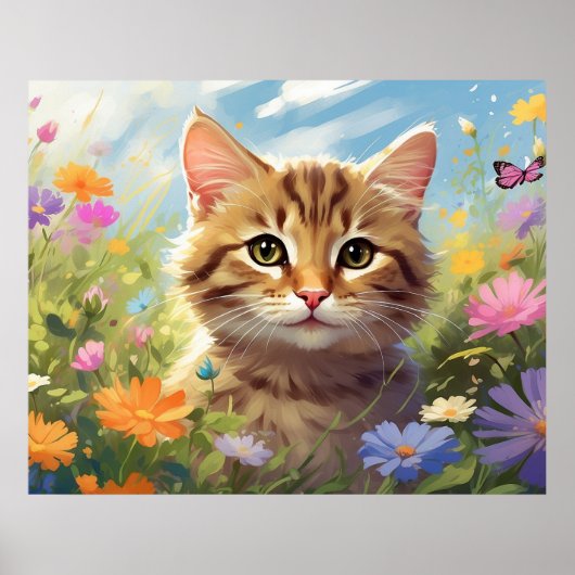 Poster *~* Fleurs Kitty Chat 5:4 Papillon Chat AP68 (Devant)