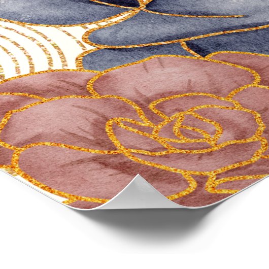 Poster Fleurs Lignes brillantes or (Coin)