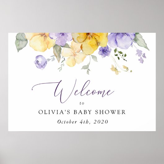 Poster Fleurs Lilac, Fleurs Jaunes, Accueil Baby shower (Devant)