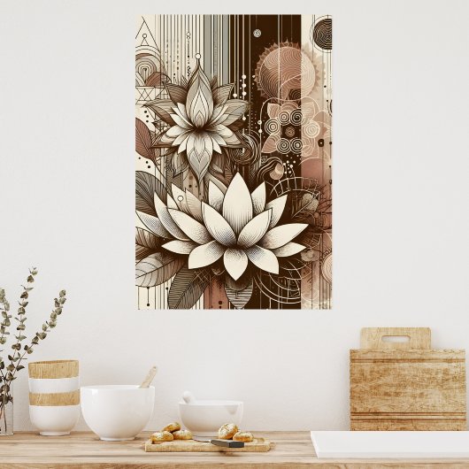Poster Fleurs Lotus Modernes En Sepia (Cuisine)