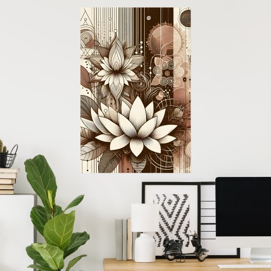 Poster Fleurs Lotus Modernes En Sepia (Bureau à domicile)
