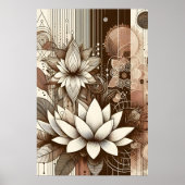 Poster Fleurs Lotus Modernes En Sepia (Devant)