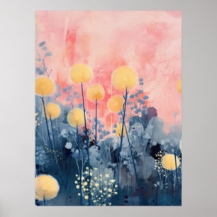 Poster Fleurs lumineuses dans un ciel rose