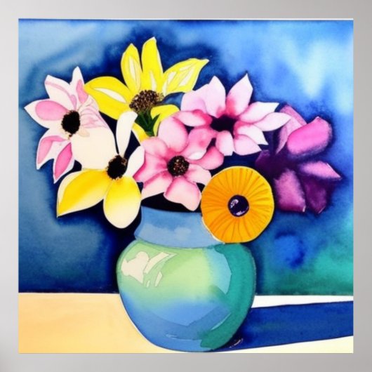 Poster Fleurs lumineuses en aquarelle (Devant)