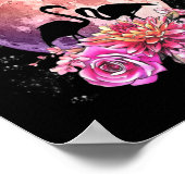 Poster Fleurs Lune Rose Et Amour Flamant rose (Coin)