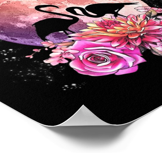 Poster Fleurs Lune Rose Et Amour Flamant rose (Coin)