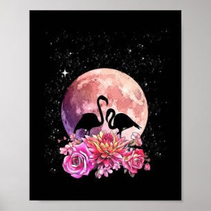 Poster Fleurs Lune Rose Et Amour Flamant rose