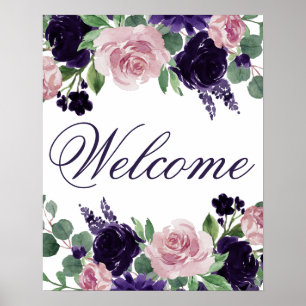 Poster Fleurs luxuriantes Accueil rose violet et rose
