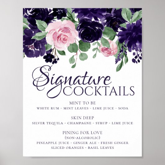 Poster Fleurs luxuriantes | Boissons de signature violet (Devant)