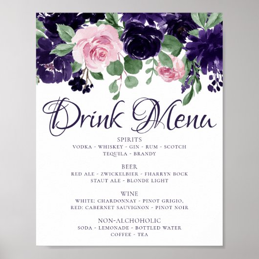 Poster Fleurs luxuriantes | Menu Boisson Garland violet e (Devant)
