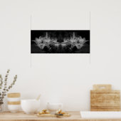 Poster Fleurs Lys En Miroir Noir Et Blanc Abstrait (Cuisine)