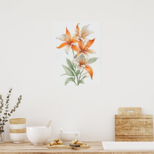 Poster Fleurs Lys orange (Cuisine)